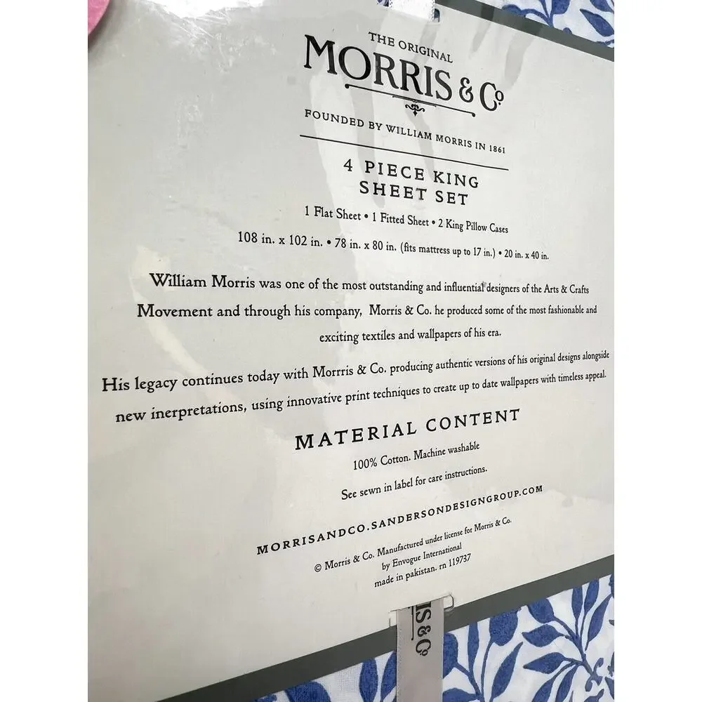 William Morris & Co. KING Sheet Set Blue White Blueberries 100% Cotton 4 pcs